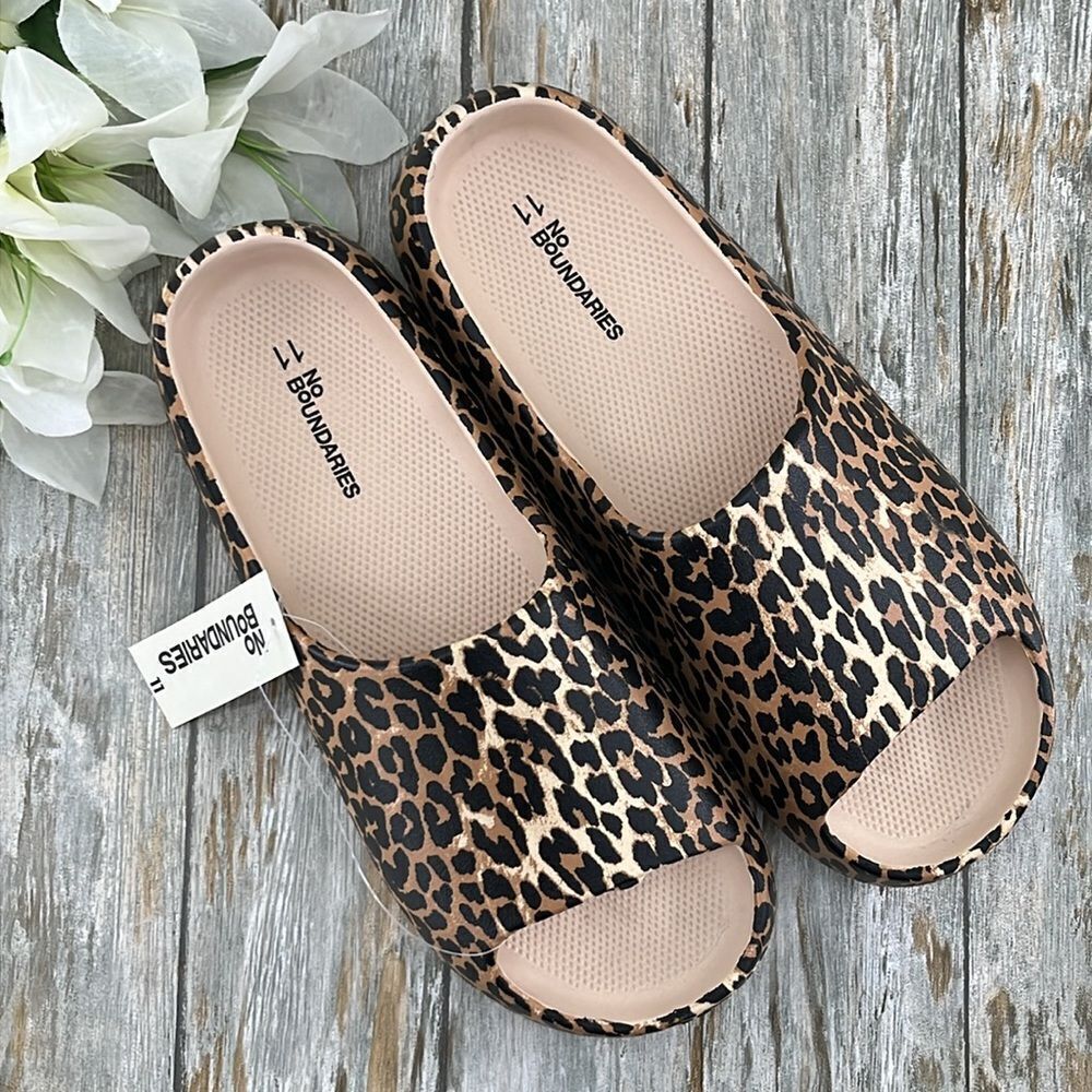 Women's Leopard Print Platform Comfort Slide Sandals Shoes Size 11